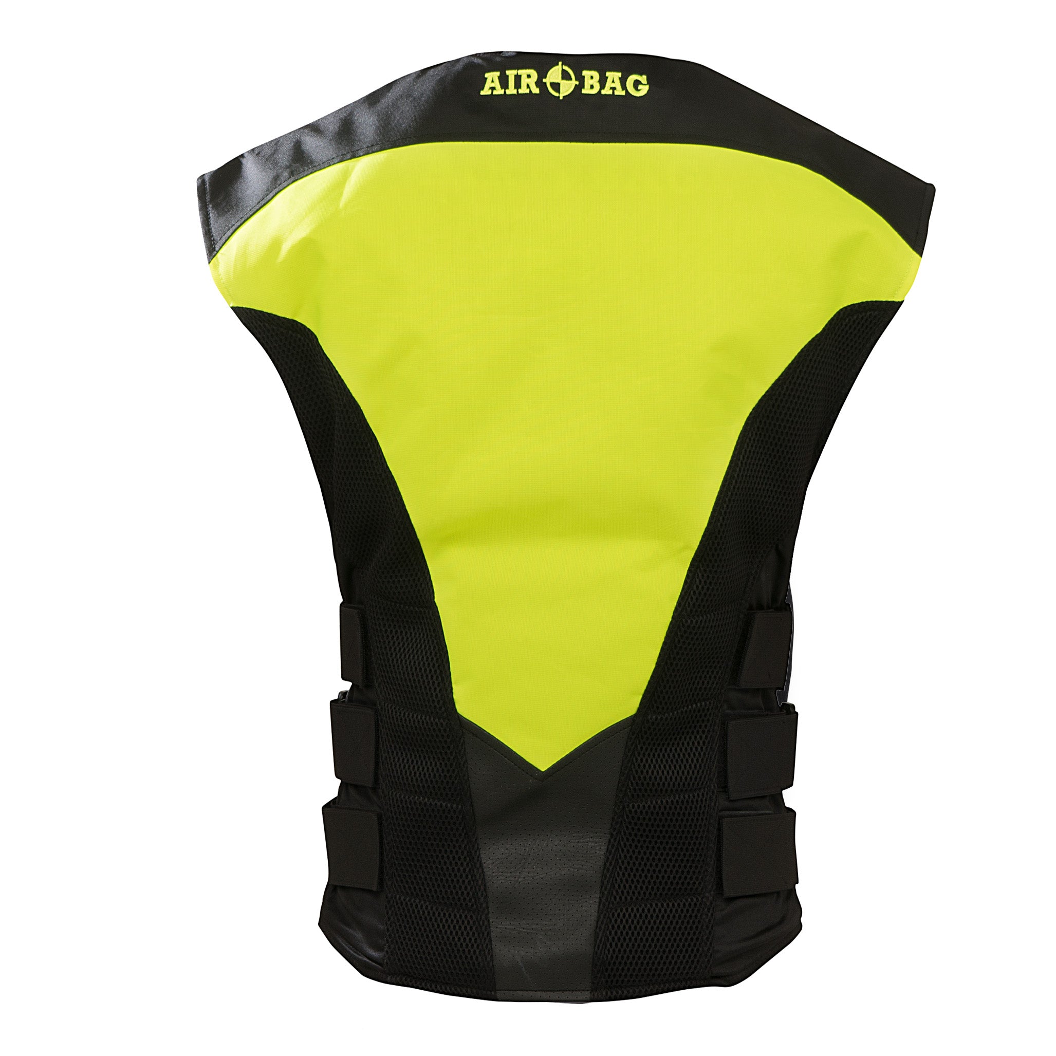 Vista de la espalda del chaleco airbag para moto CHOPPER VEST mostrando la amplia zona reflectante de seguridad vial.