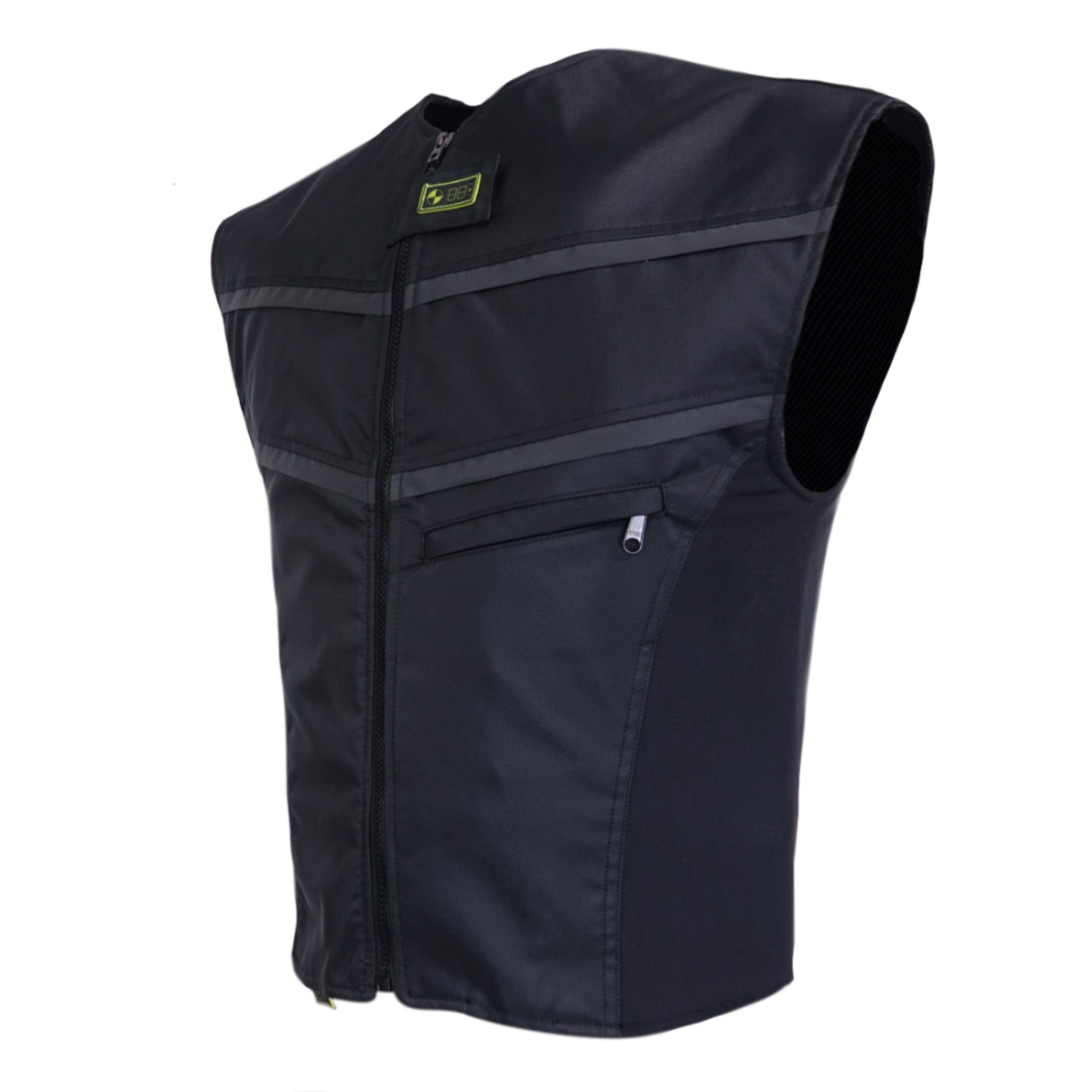 Vista frontal del chaleco airbag mecánico WISE VEST de Airobag en color negro sólido para motoristas.