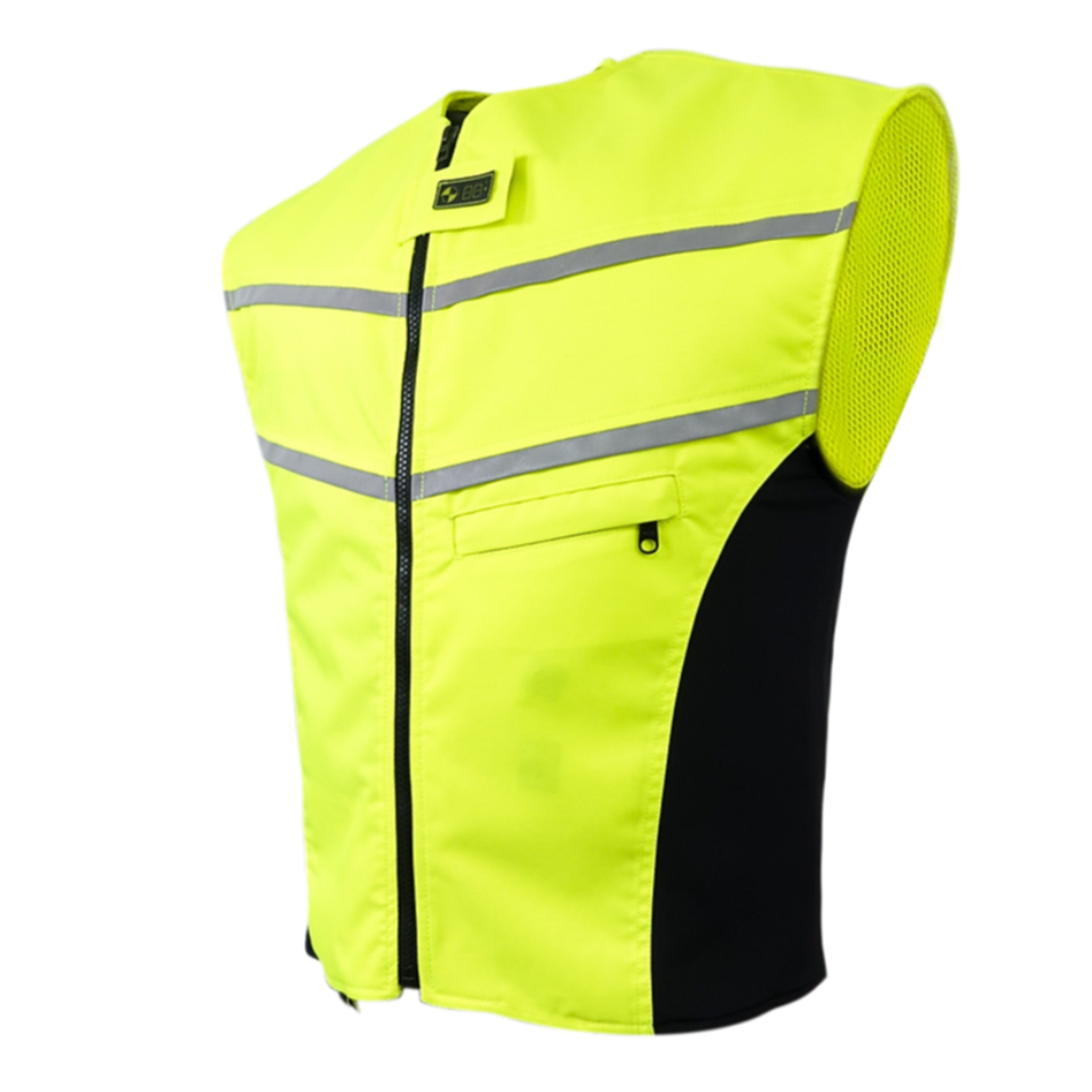 Vista frontal del chaleco airbag urbano WISE VEST en color amarillo Safety Yellow de alta visibilidad completa.